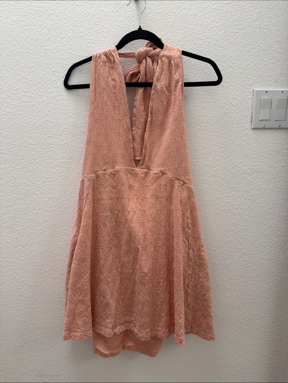 Free People Beach Peach Textured Halter Dress with Deep V size Large